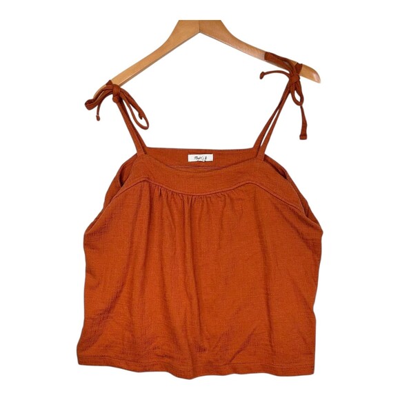 Madewell Top Womens XL Rust Tie Strap Cami Tank Crinkle Gauze Textured AN487 - Picture 1 of 7